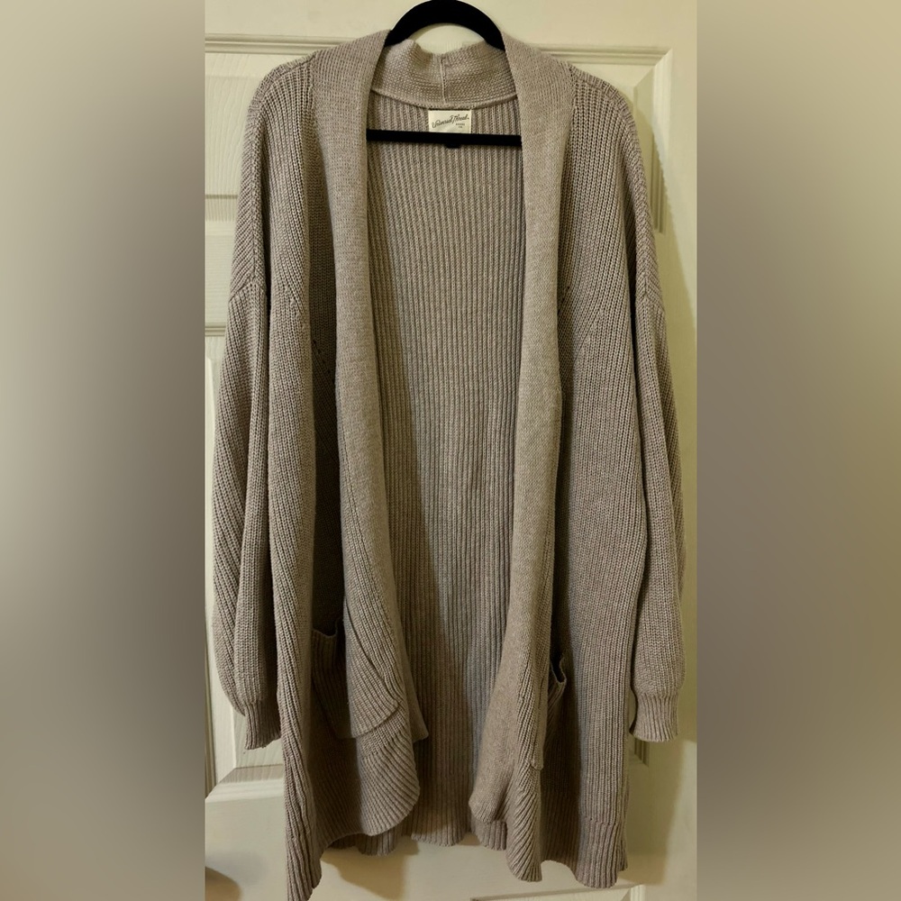 TAUPE OPEN-FRONT CARDIGAN CASUAL CONTEMPORARY FALL WINTER OFFICE